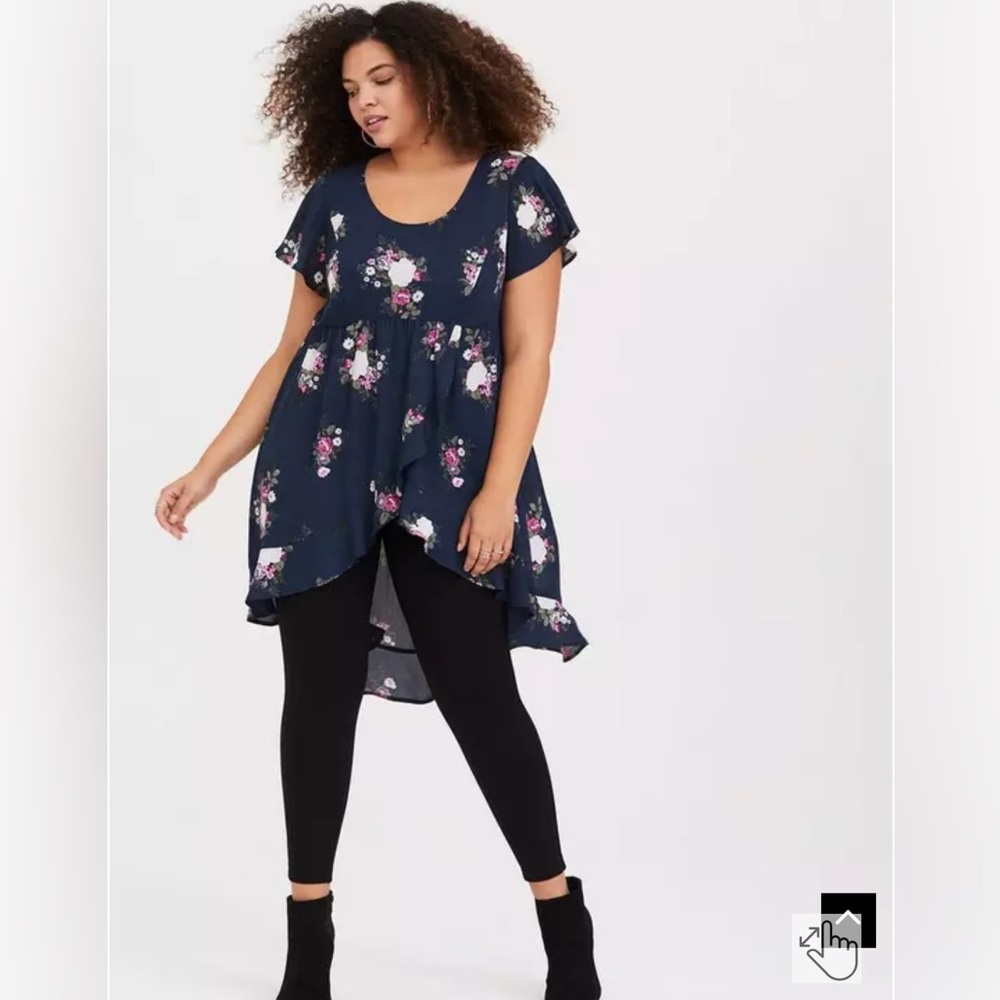 Torrid Lexie Navy Floral Georgette Babydoll Tunic